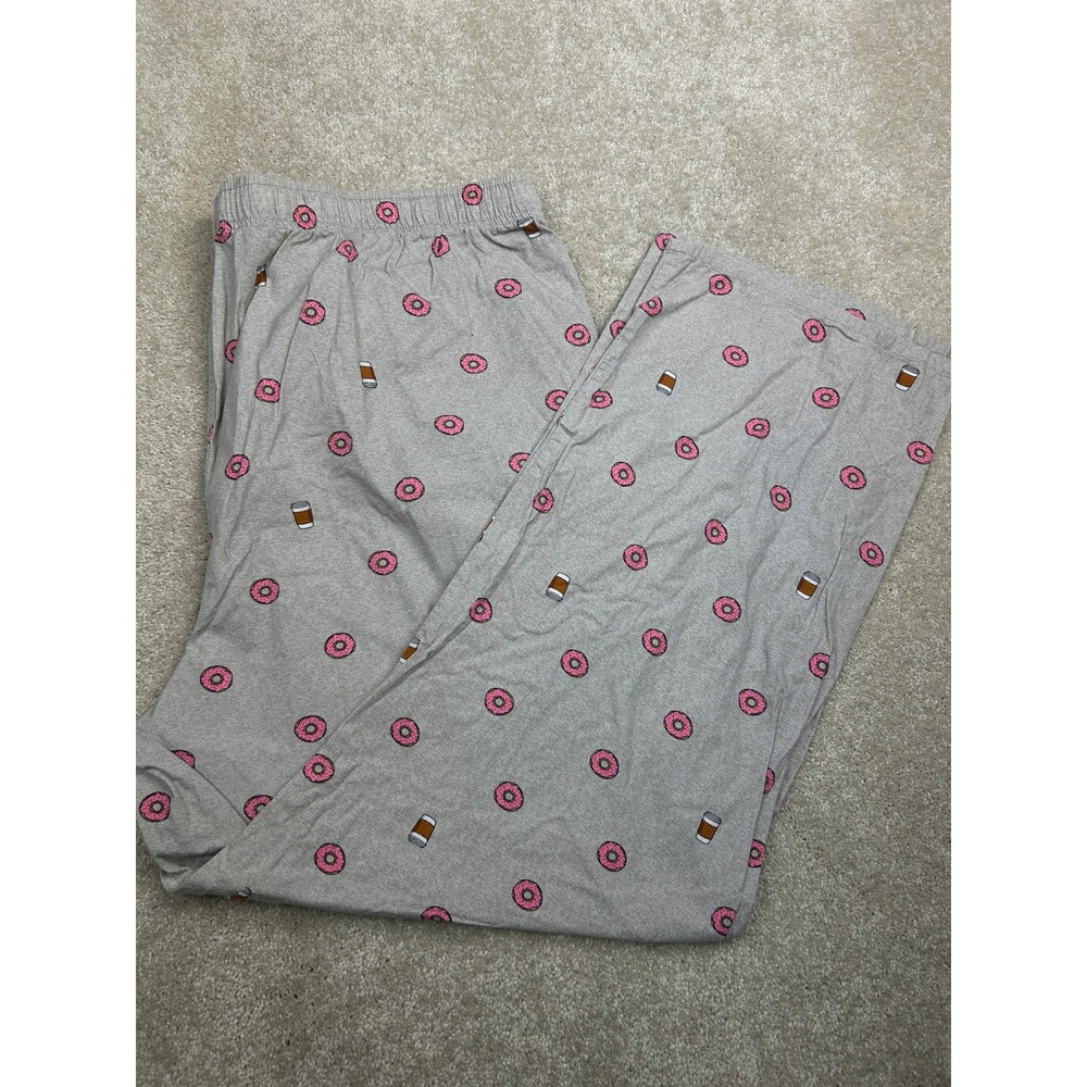 Old Navy Donut Coffee Pajama Pants XXL Gray Cotton Drawstring Foodie Sleepwear